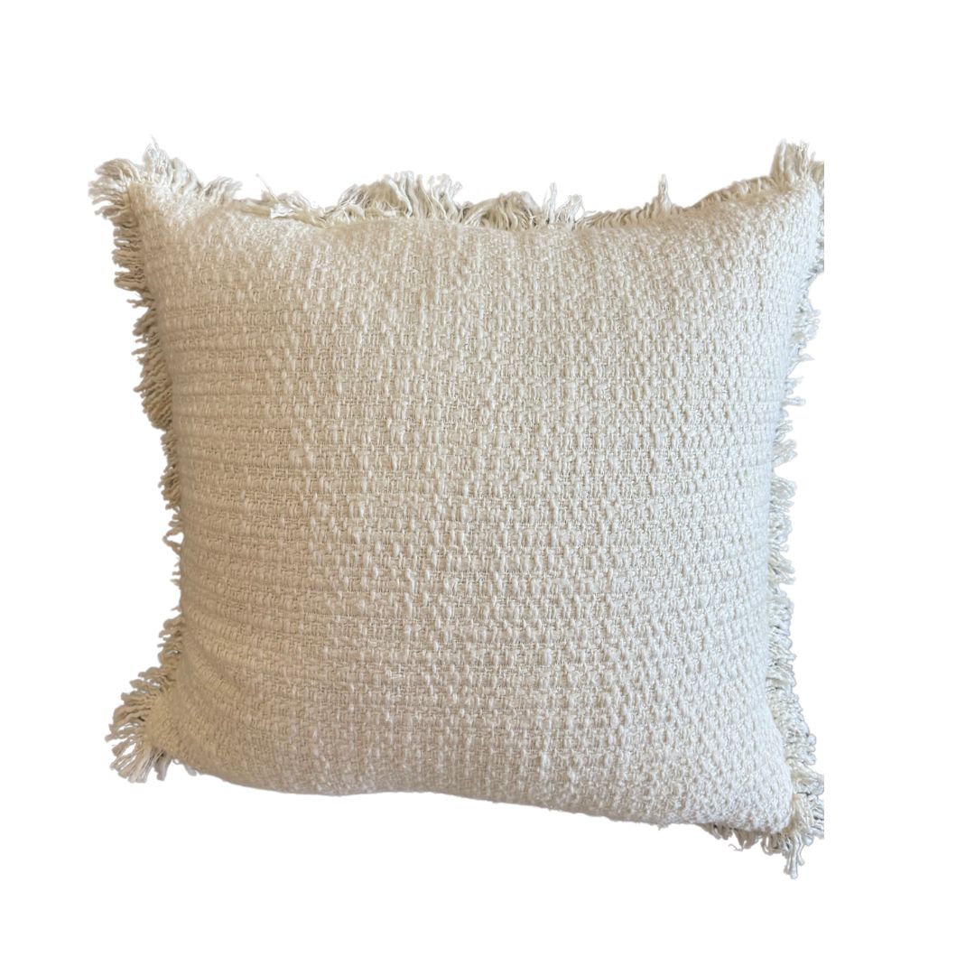White Knit Square Pillow with Fringe