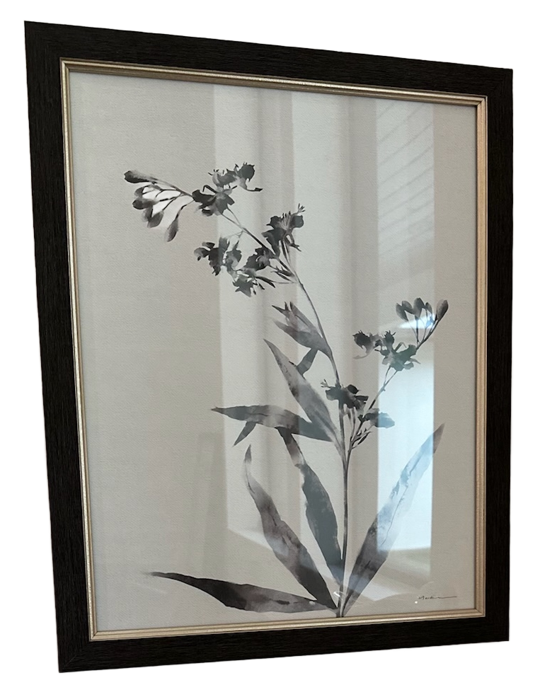 Black Watercolor Floral Art with Black Frame I