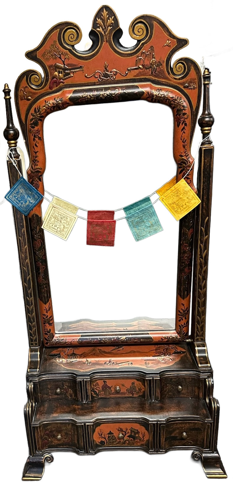 CHINESE LACQUERED WOOD DRESSING MIRROR 40"