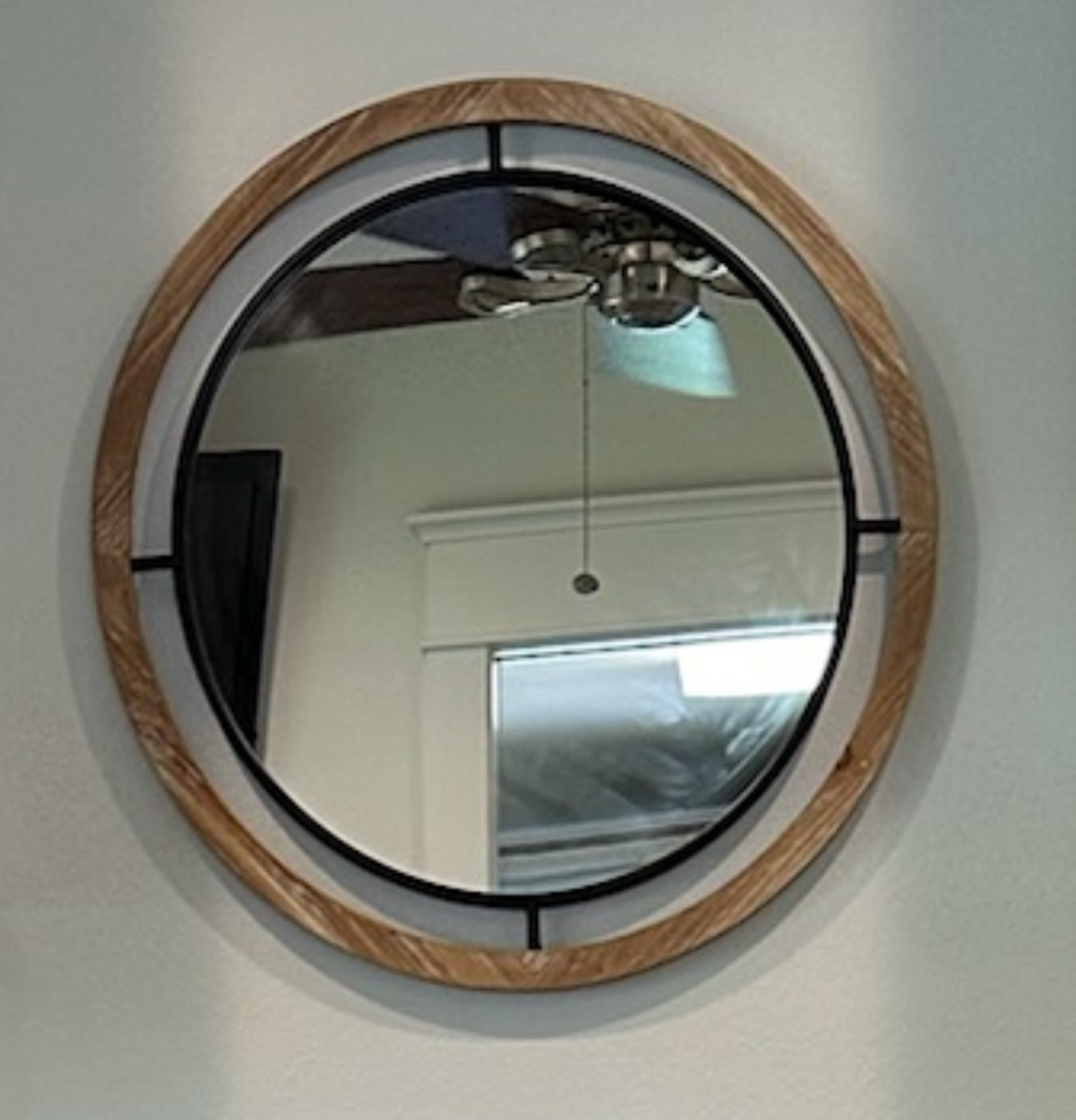 Round Mirror with Metal and Wood Frame