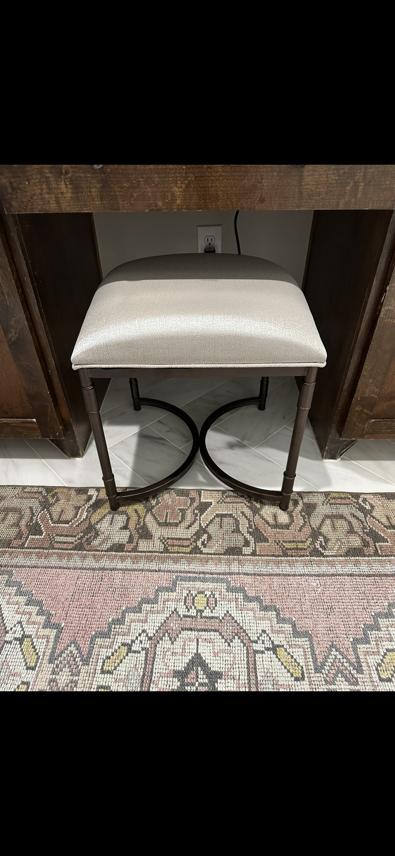 Beige Stool with Metal Legs