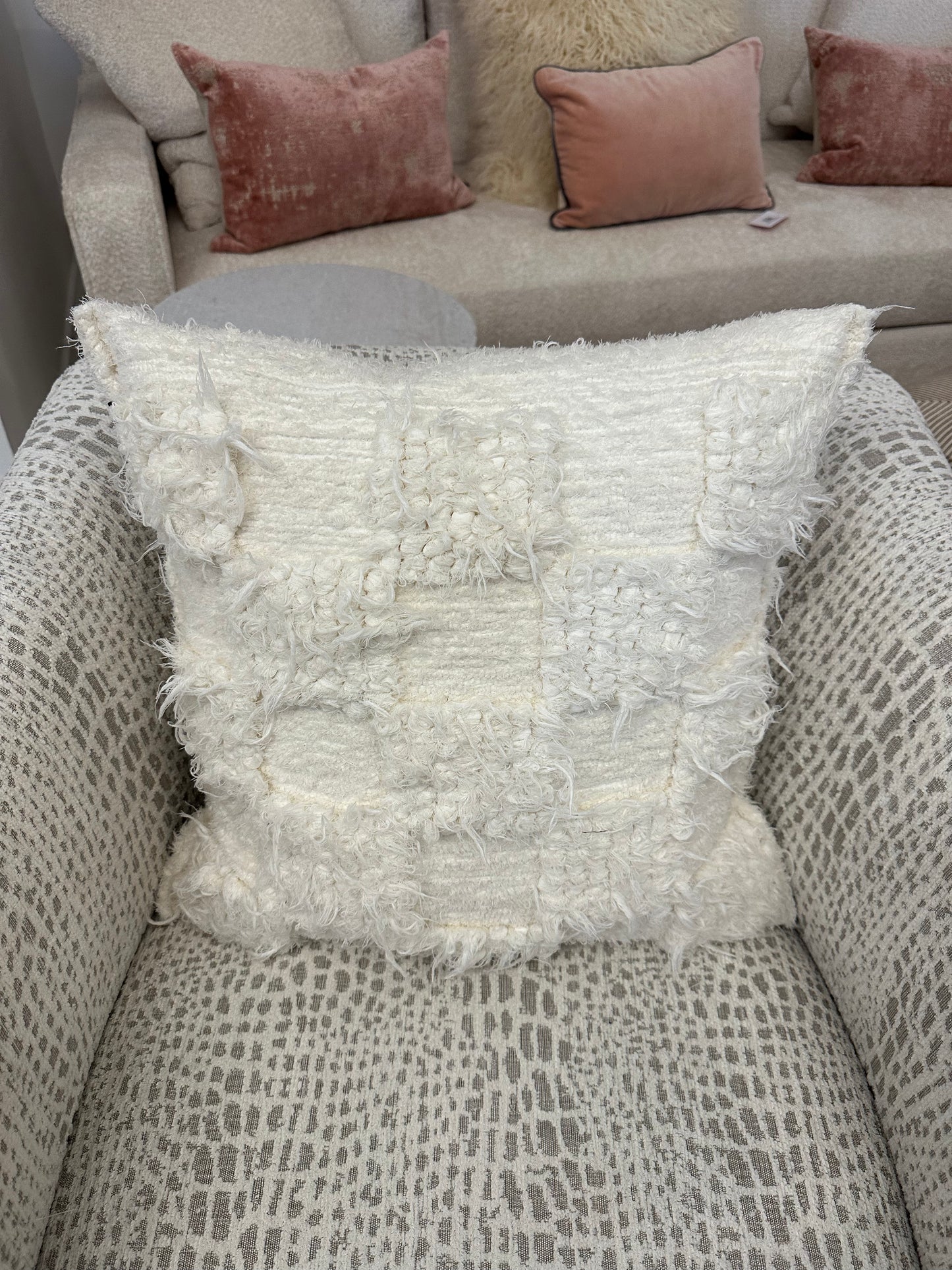 White checkered knit pillow