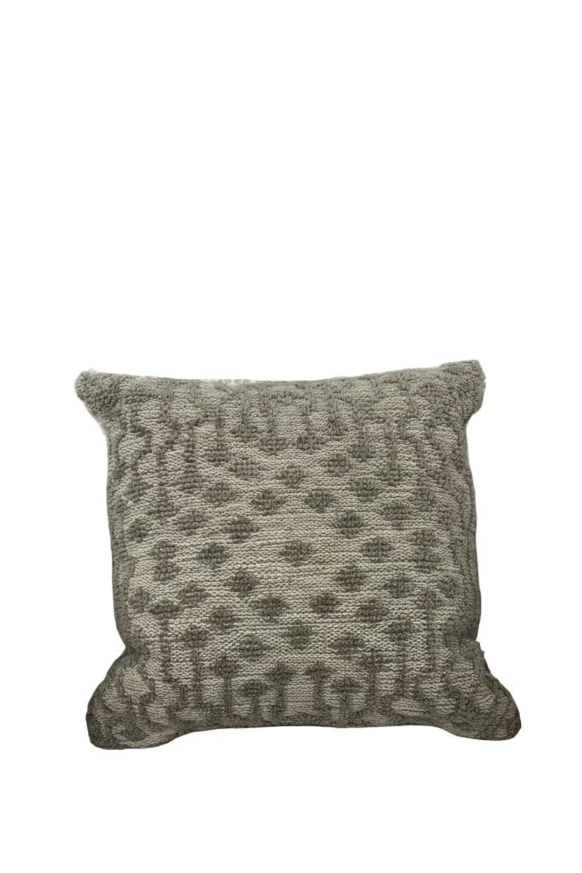 Grey Patterned Natural Fiber Knit Pillow