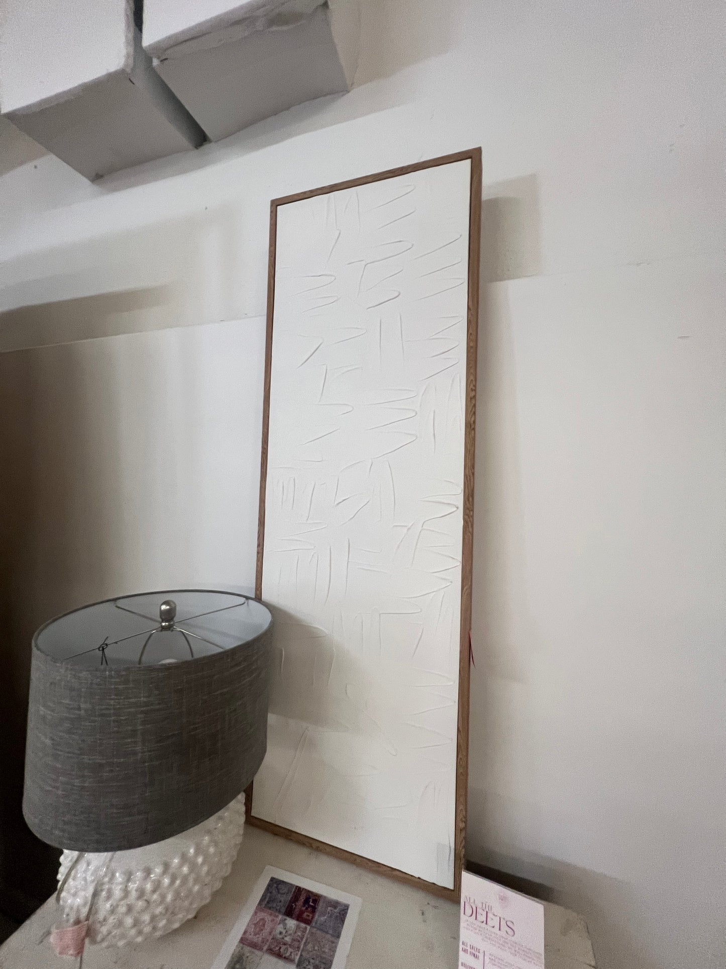 Textural Narrow White Art in Wood frame