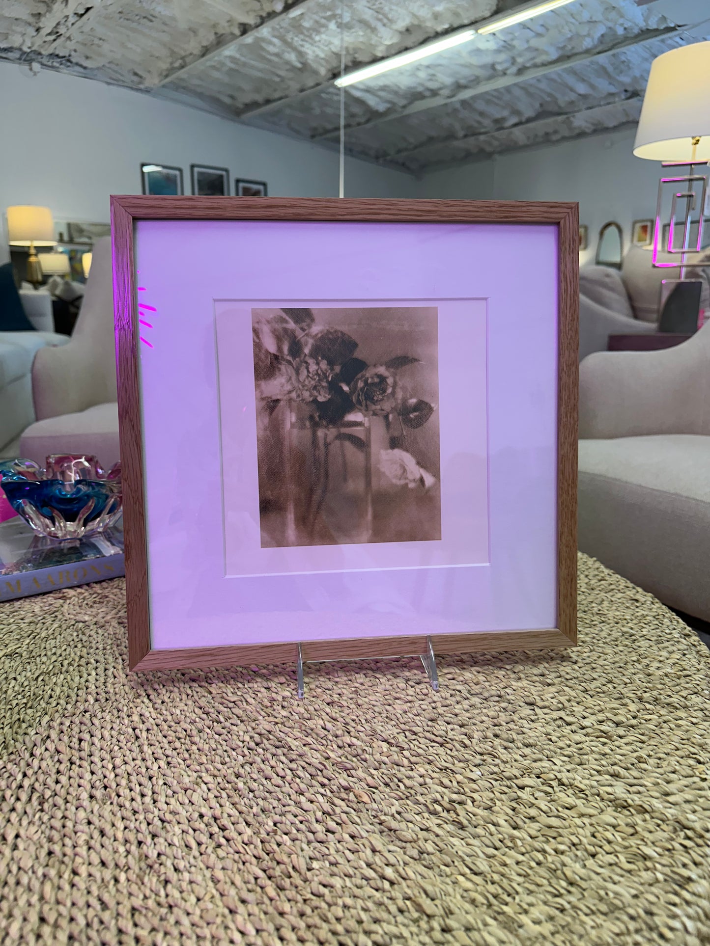 Baron Adolf De Meyer "Still Life with Flowers" 13" x13" Art with Pale Oak Frame