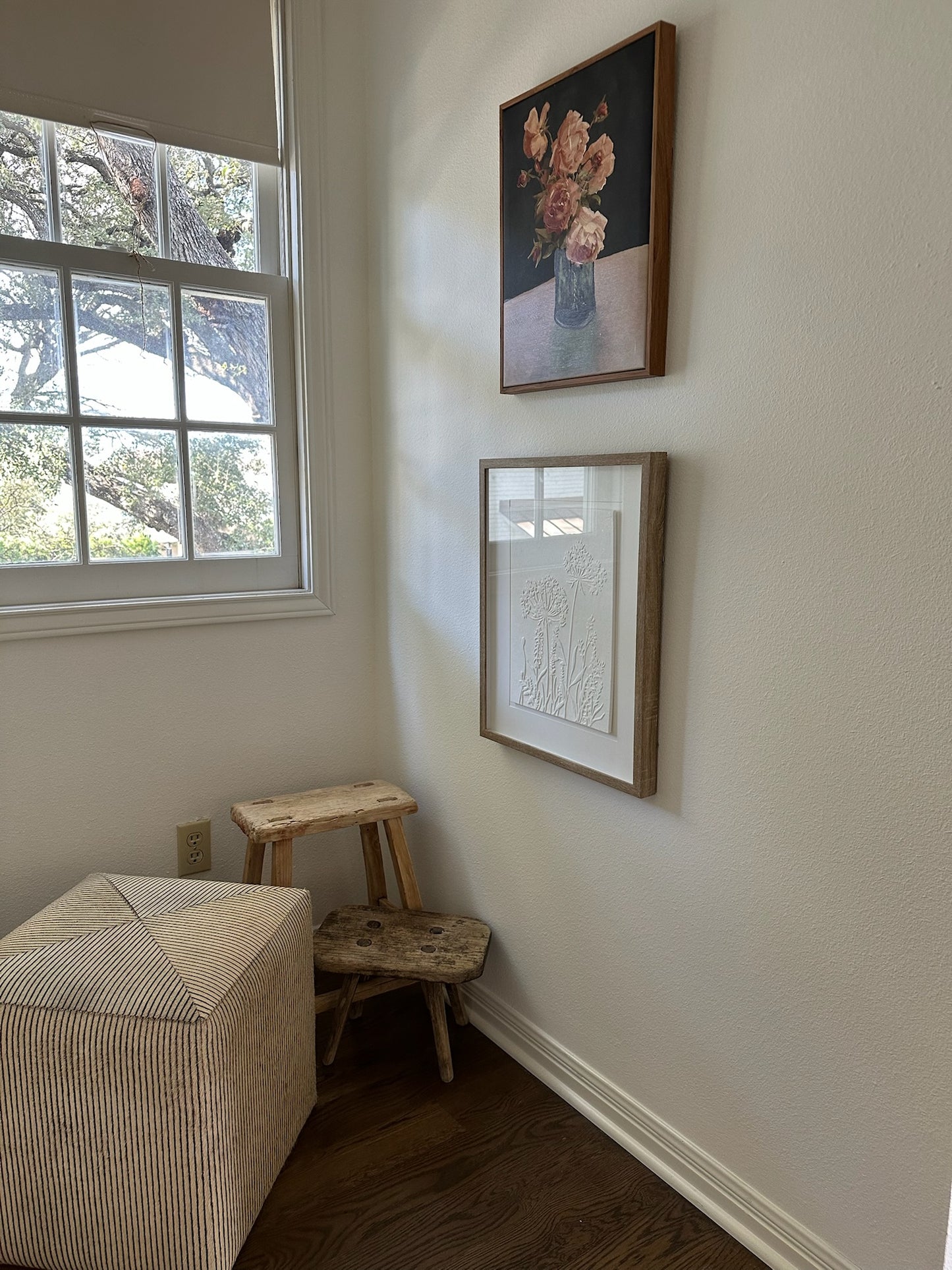 White Textural Floral Relief Framed in Glass