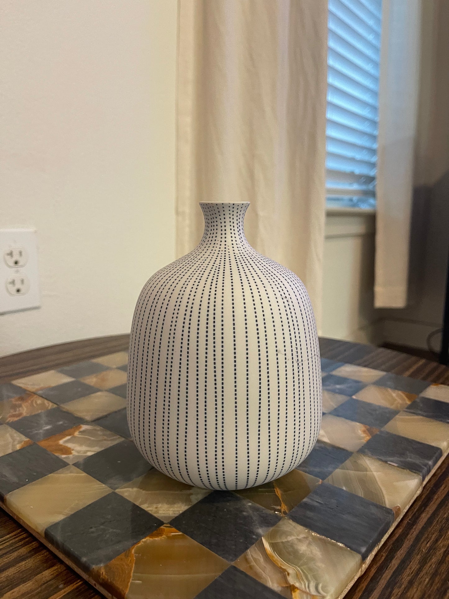 White Vase with blue dots