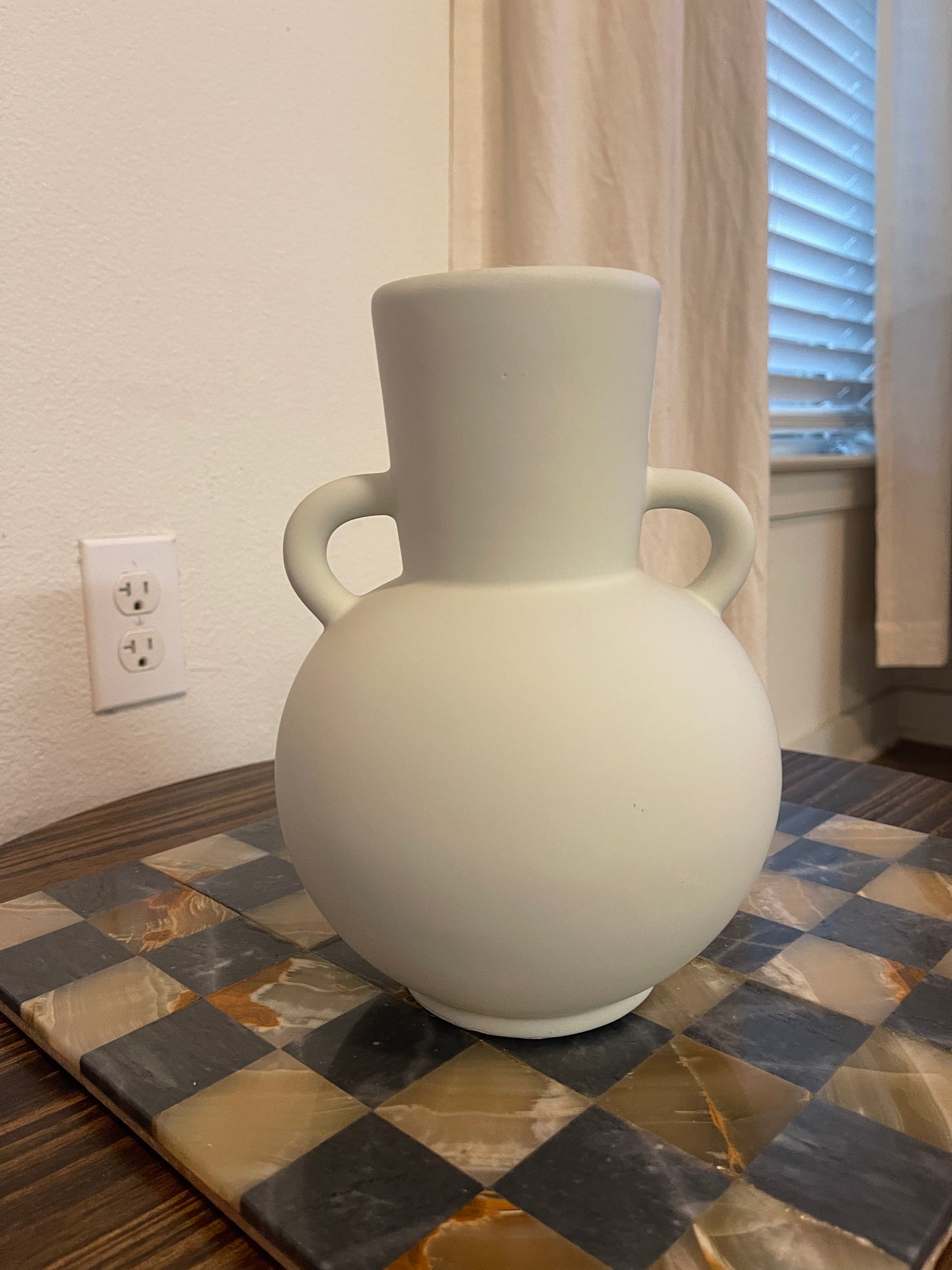 White Textured Stone Vase with Handles