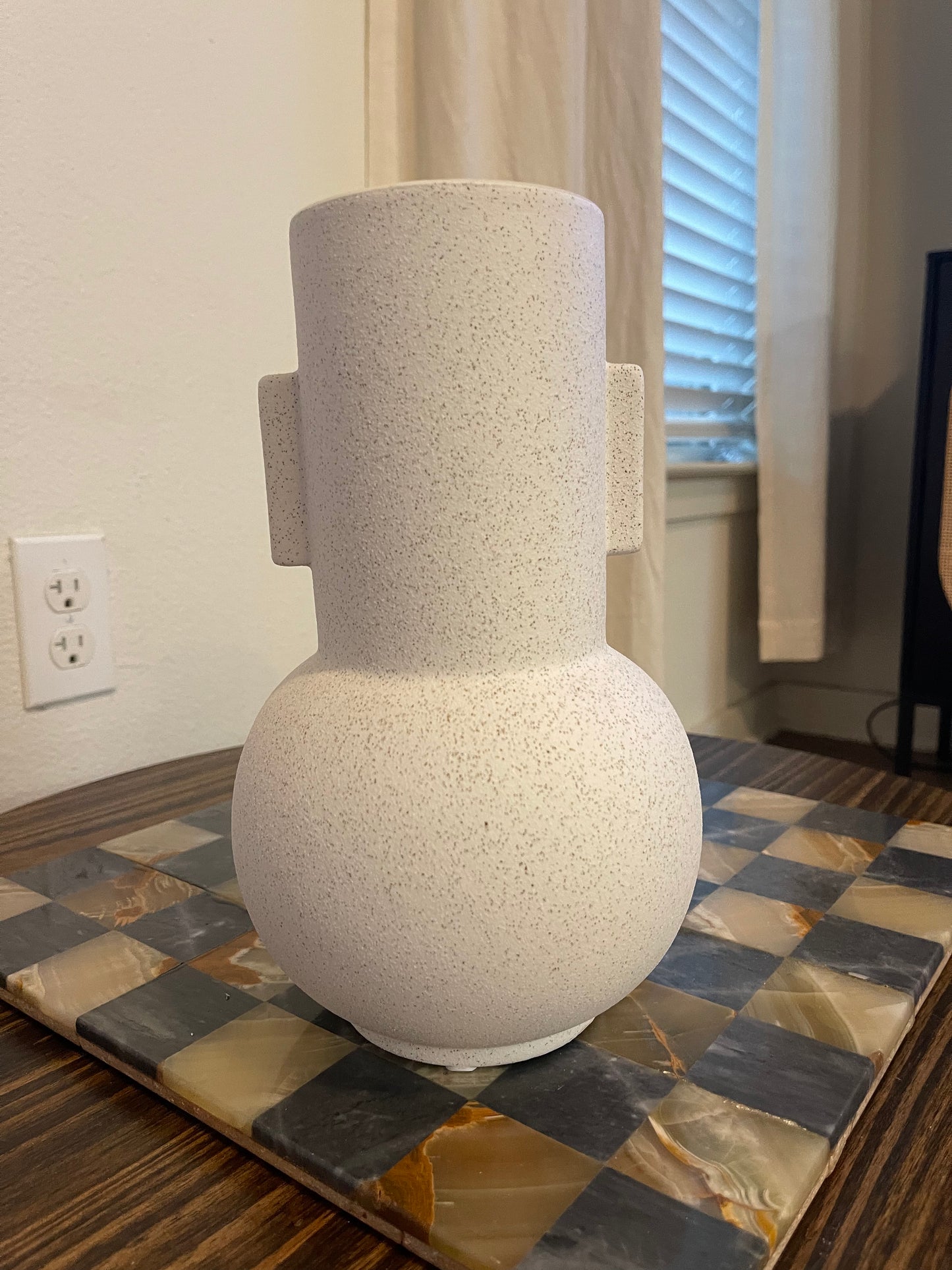 Stone Vase with Rectangle Handles