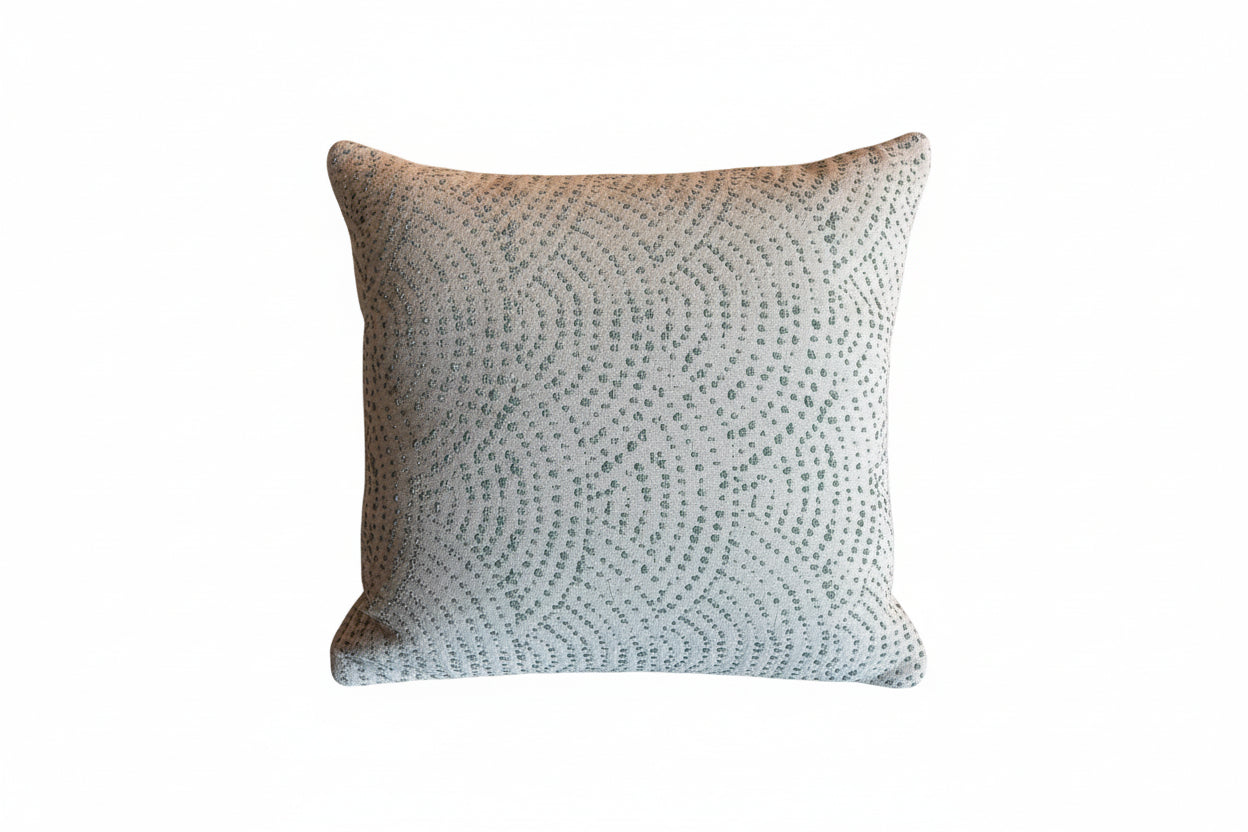 Cream and Green Square Pillow