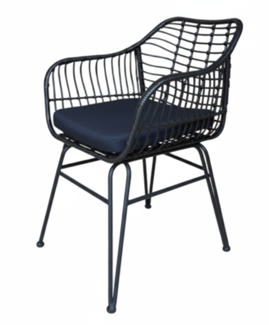 Metal Armchair in Black Wicker