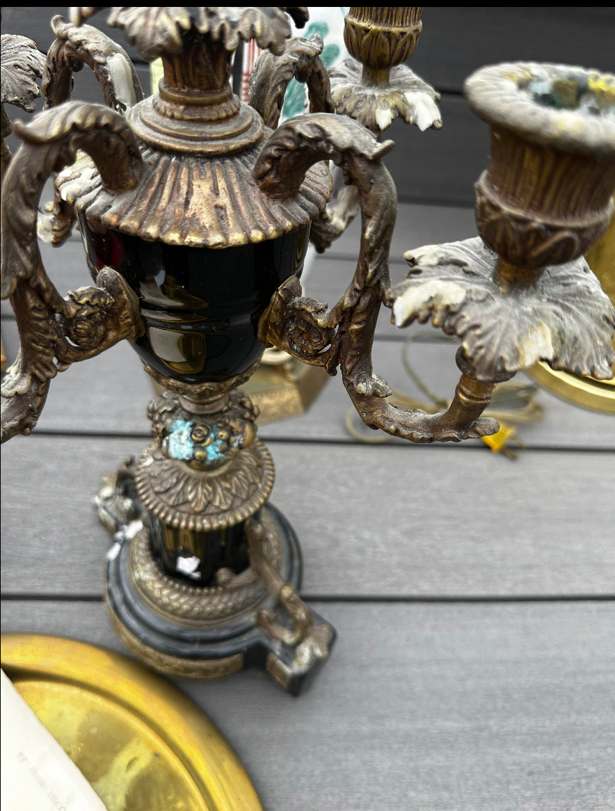 Marble and Brass Candelabra Vintage
