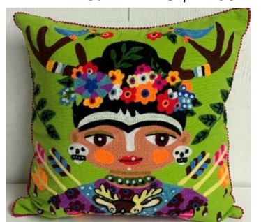 Embroidered Frida with Antlers Pillow 18x18