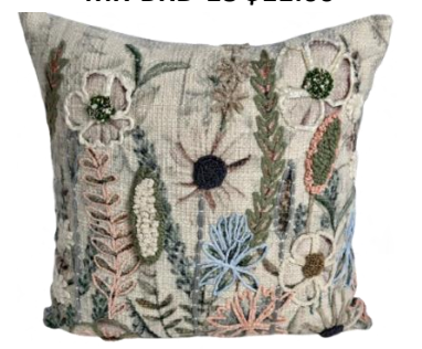 Floral Embroidered Pillow 18x18