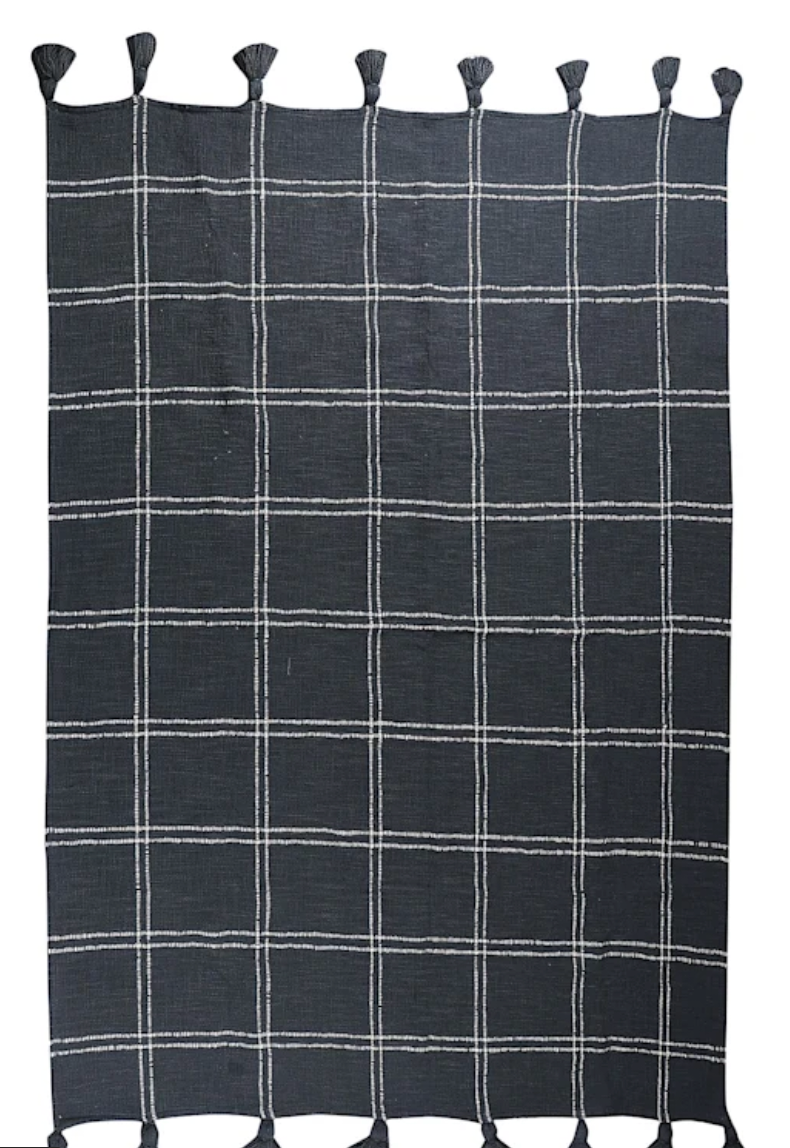 Honeybloom Windowpane Yarn Dyed Woven Throw Blanket with Tassels, 50x60