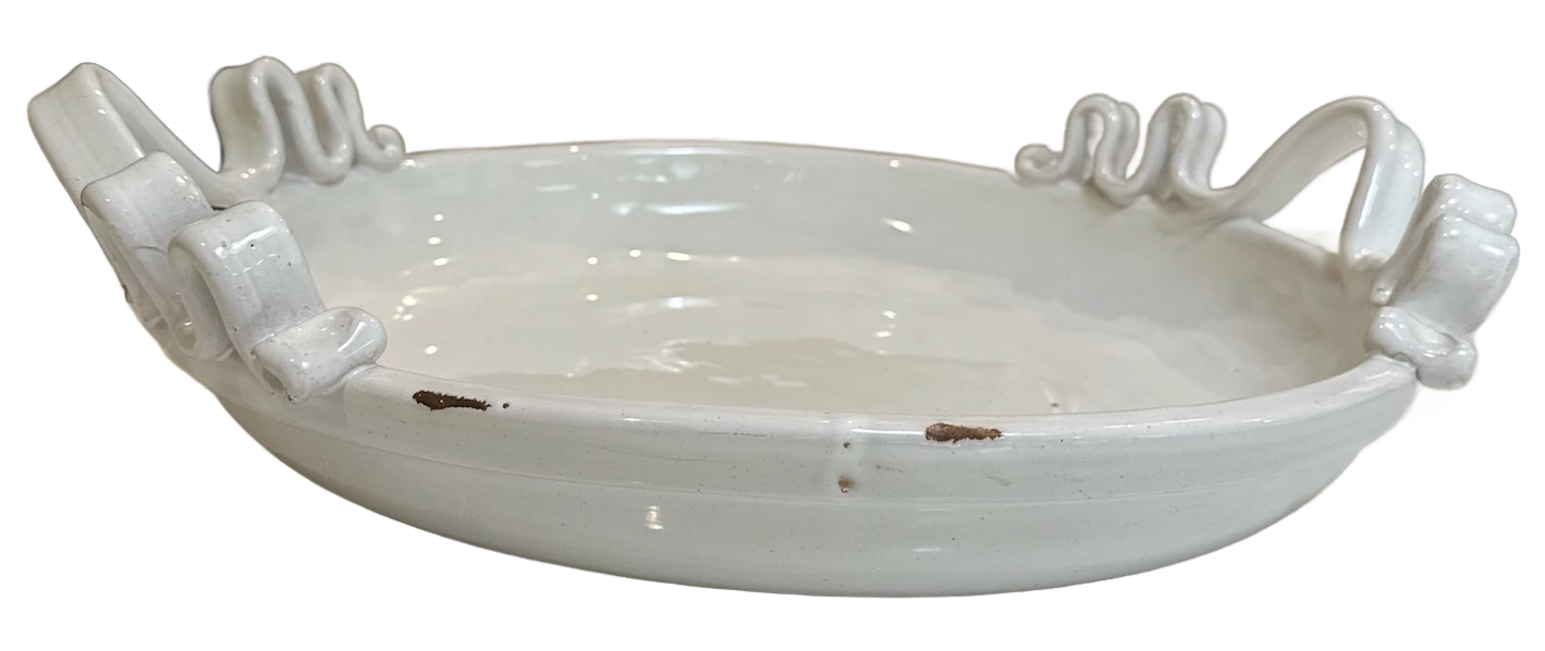 White Glazed Tray with Ribbon Handles