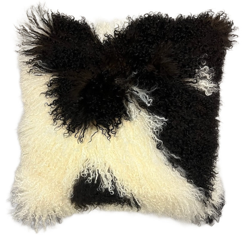 Tibetan Lamb Pillow Natural Black and White 20x20