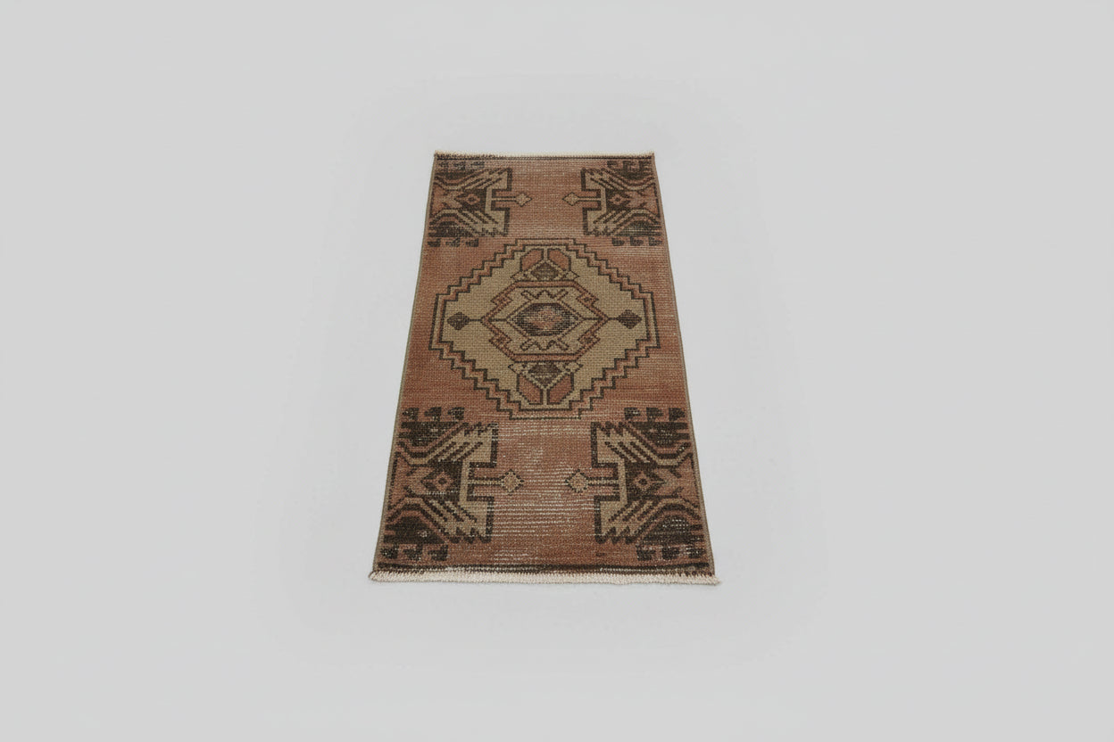 Turkish Scatter Rug Tan and Pink 14.5" x 37"