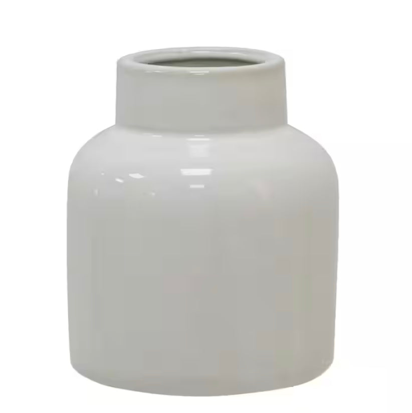 White Ceramic Vase Tapered Neck 5"