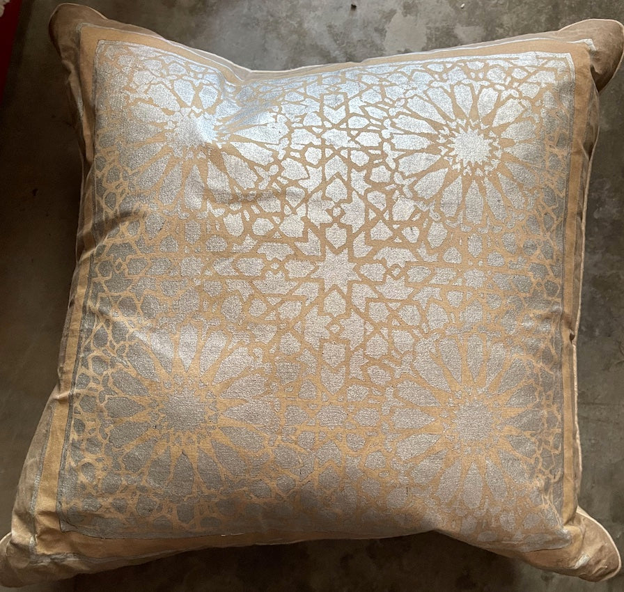 Brown Square Pillow with Gold Pattern