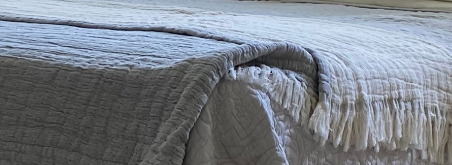 Grey and Beige Cotton Gauze Throw