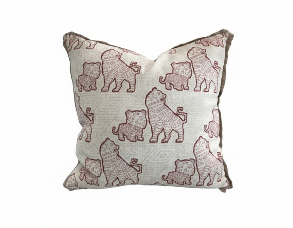 Foo Dog Red Embroidered Pillow