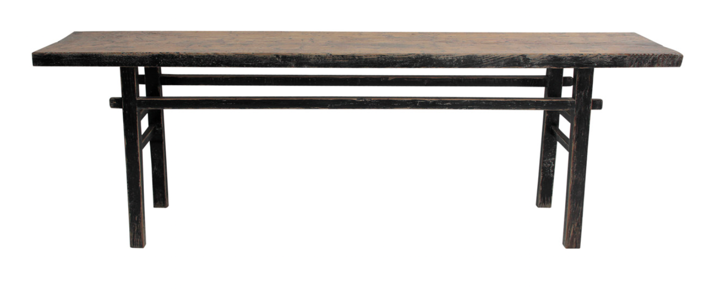 Vintage Console Table Black Lacquer 95"