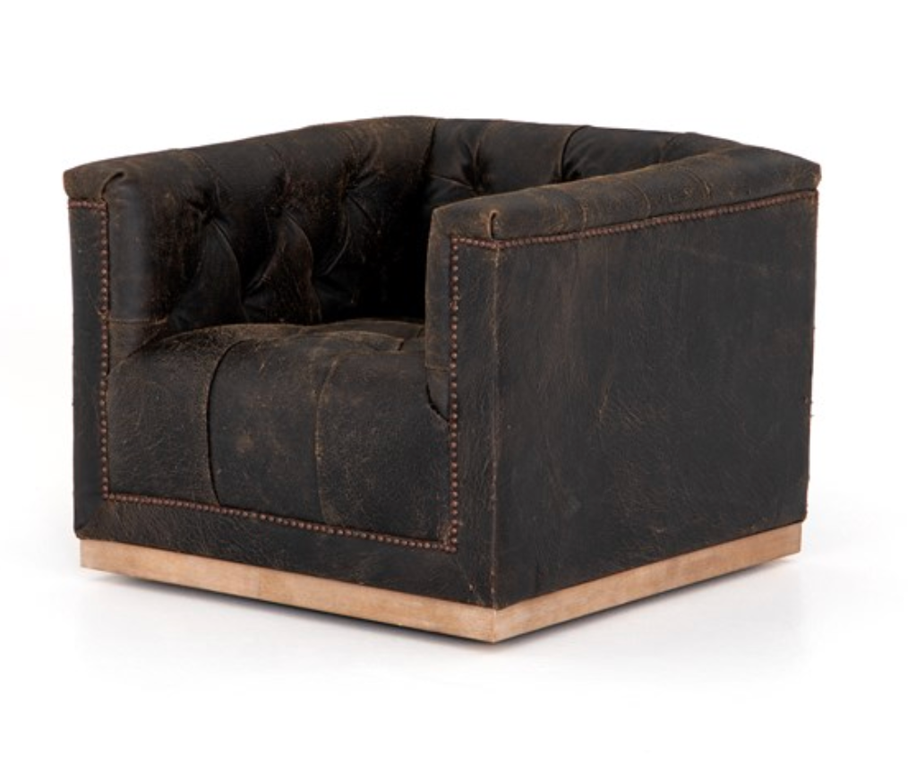 Maxx Swivel In Distressed Black Leather