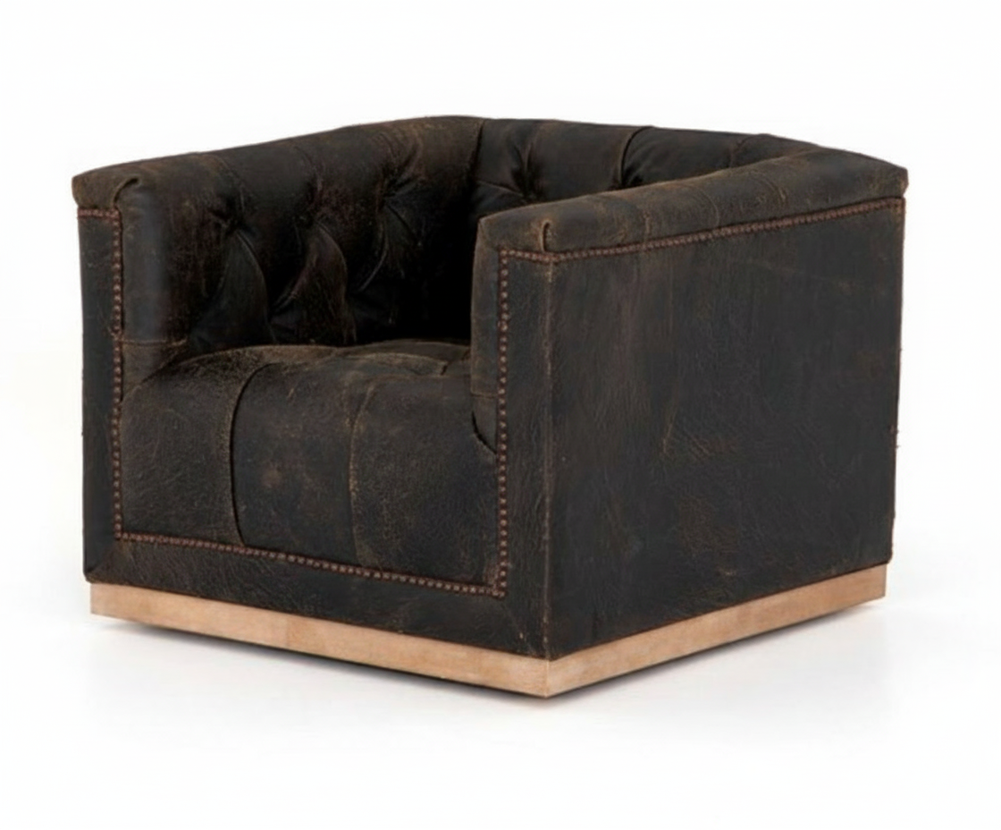 Maxx Swivel In Distressed Black Leather