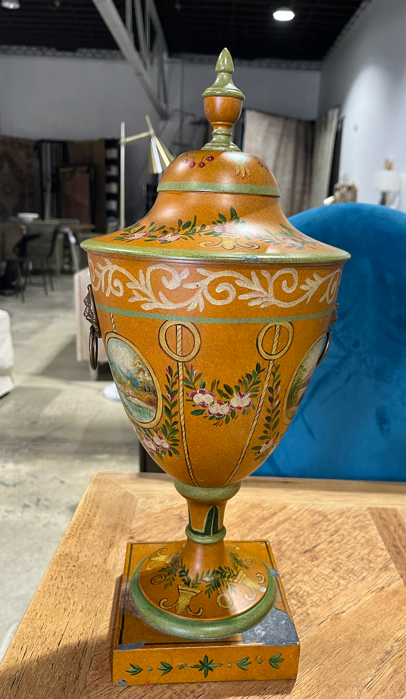 Set Of Hand Painted Tole Chestnut Urns