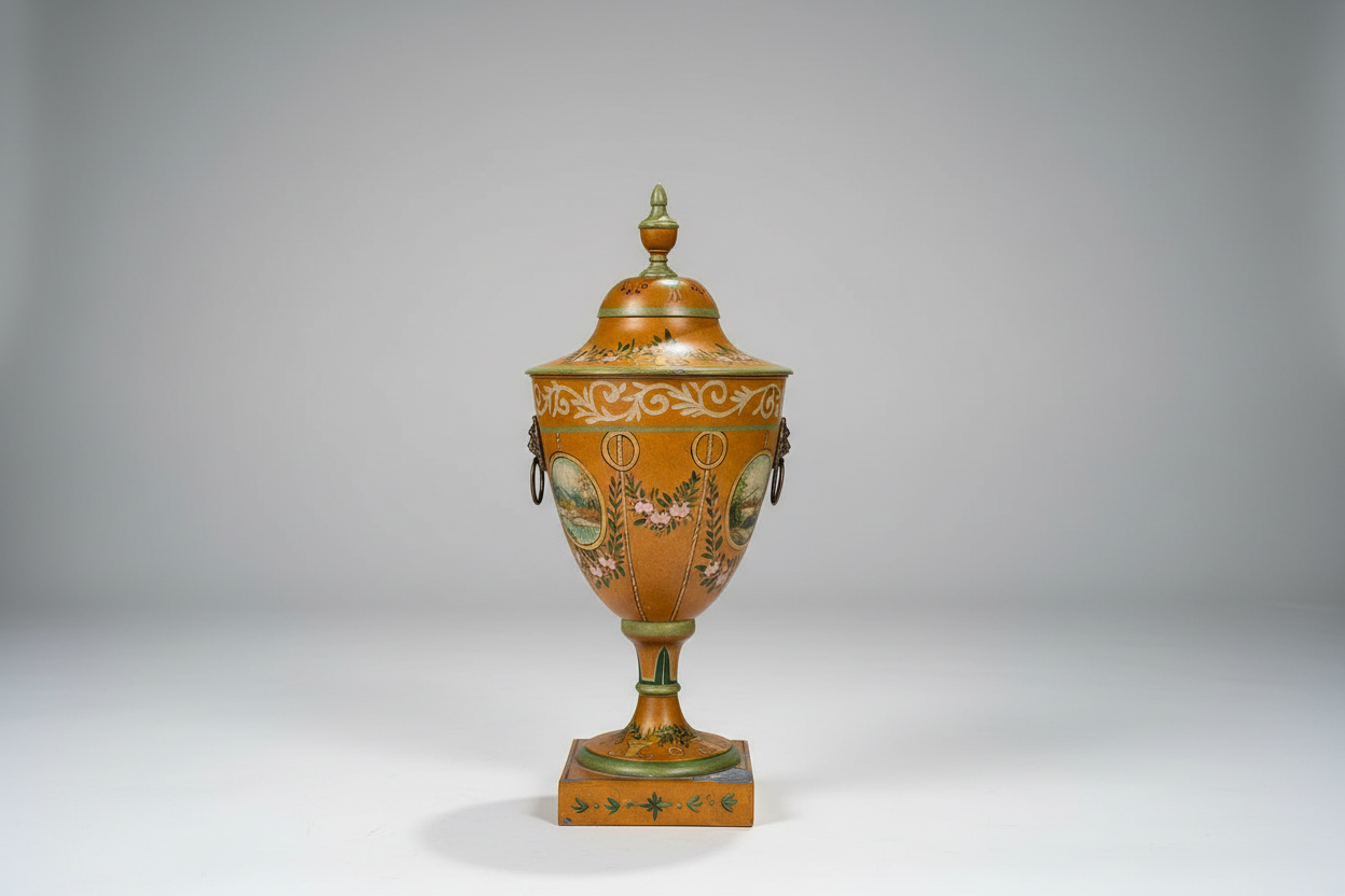 Set Of Hand Painted Tole Chestnut Urns