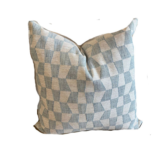 Blue and White Whimsical Checker Pillow