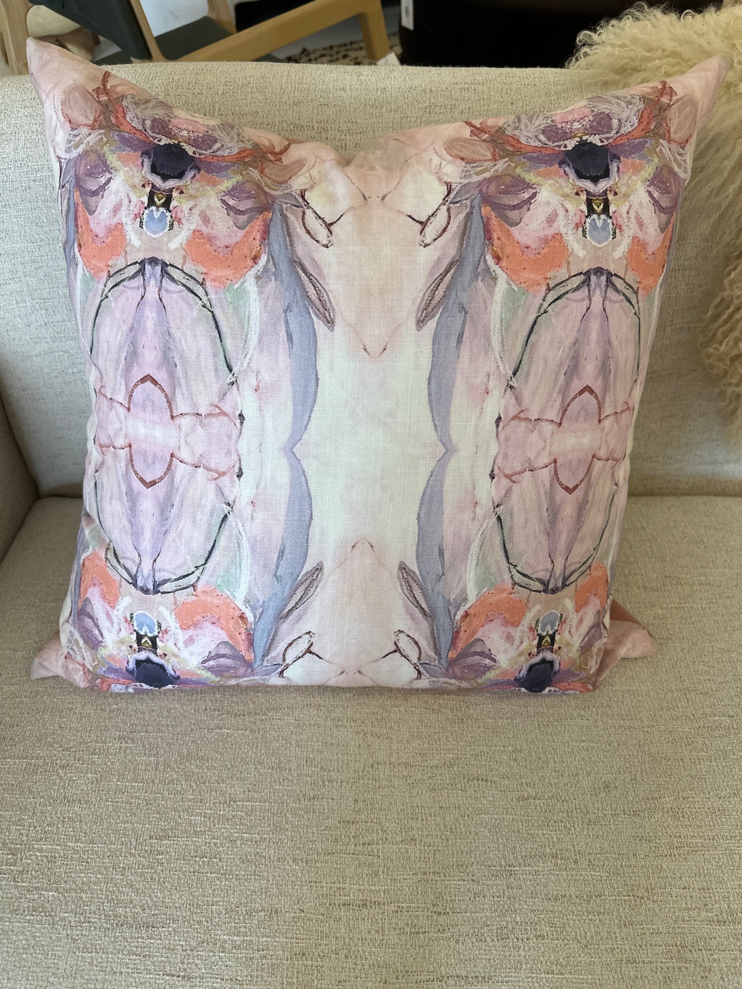 Chalk It Up Linen w/ Blush Linen Backing Pillow 22x22