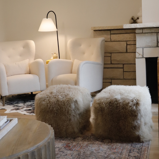 Pouf Tibetan Lamb Champagne 19x19