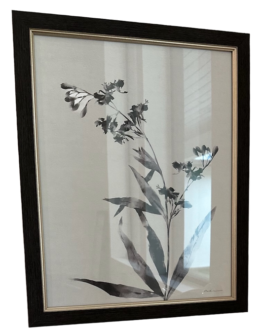 Black Watercolor Floral Art with Black Frame I