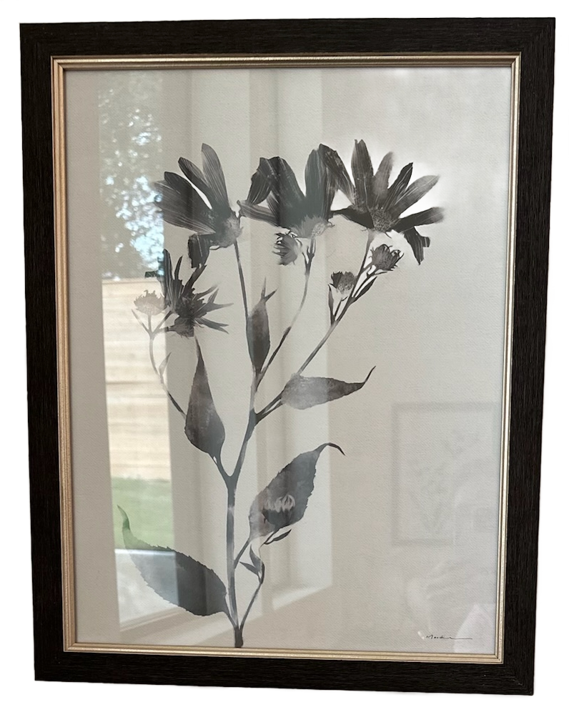 Black Watercolor Floral Art with Black Frame II
