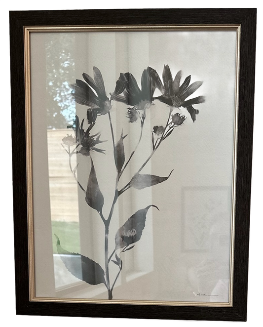 Black Watercolor Floral Art with Black Frame II