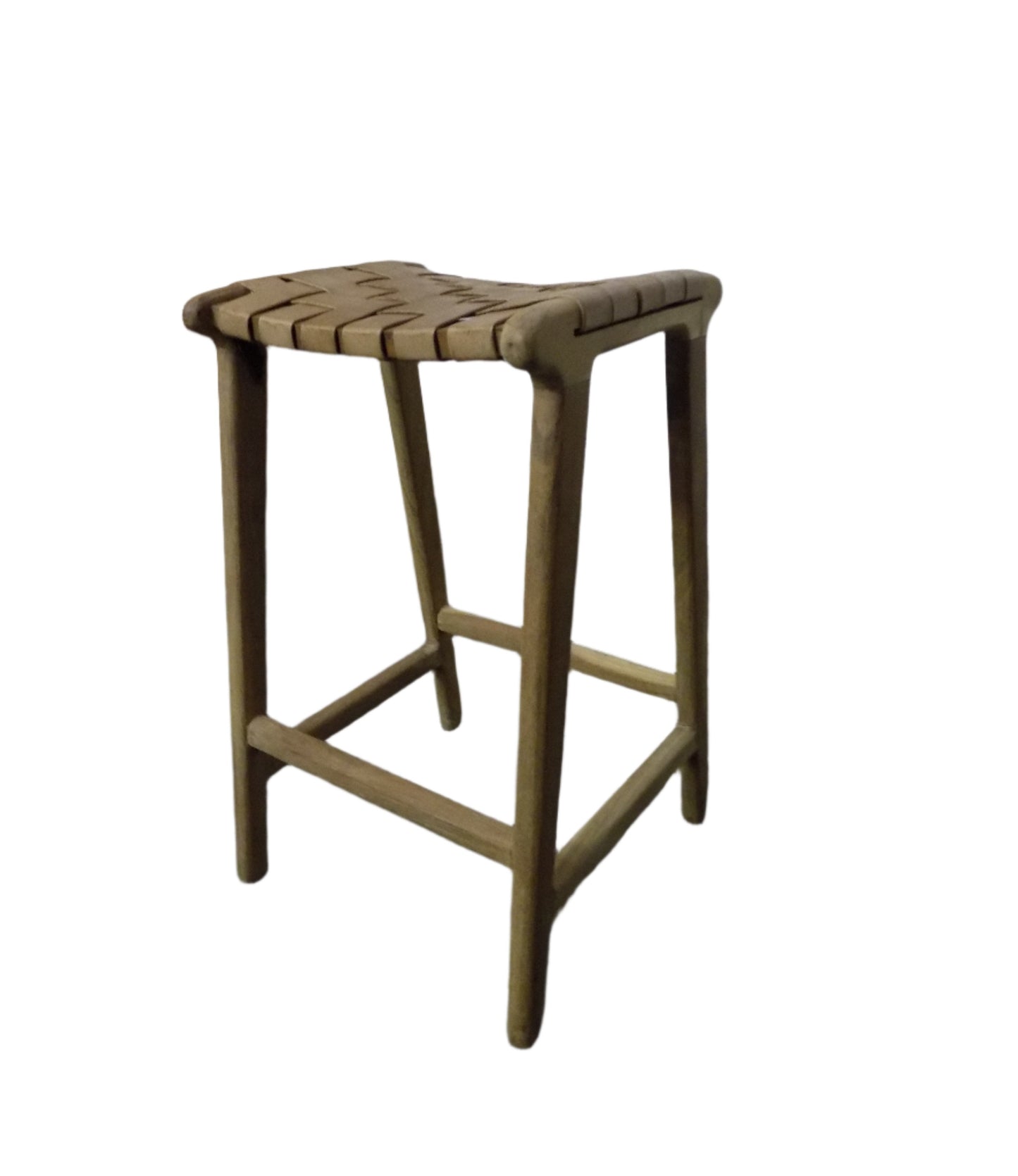 Backless Leather Woven Counter Stools in Winter Brown