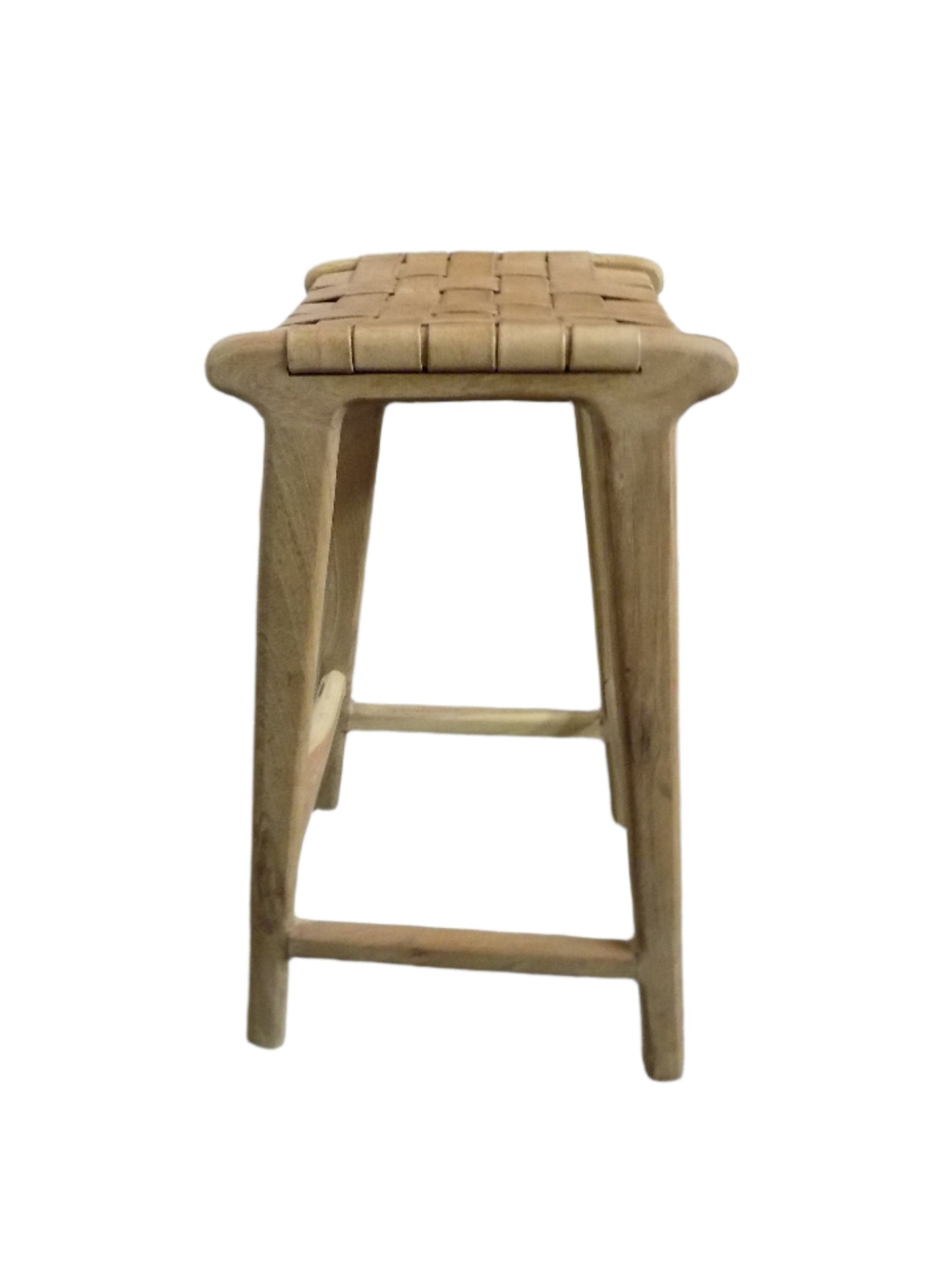 Backless Leather Woven Counter Stools in Winter Brown