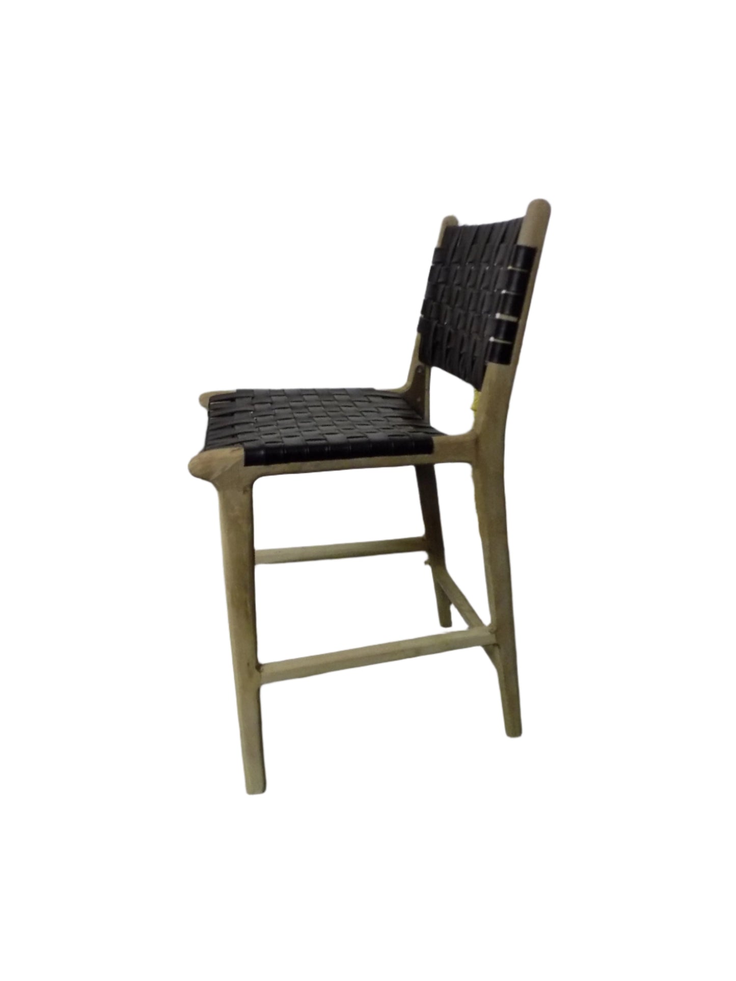 Woven Black Leather Counter Stool