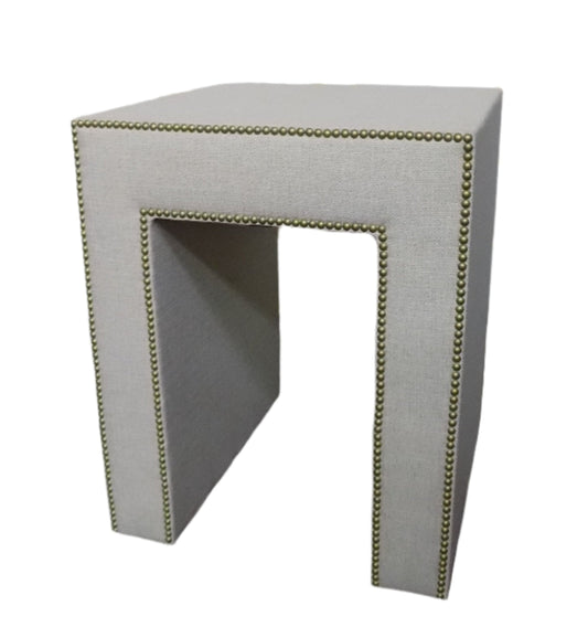 Upholstered Side Table in Bopper with Champagne Brass