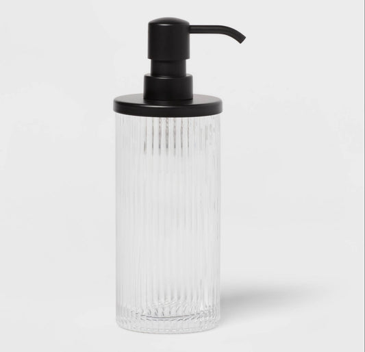 Ribbed Glass Soap Dispenser with Black Pump