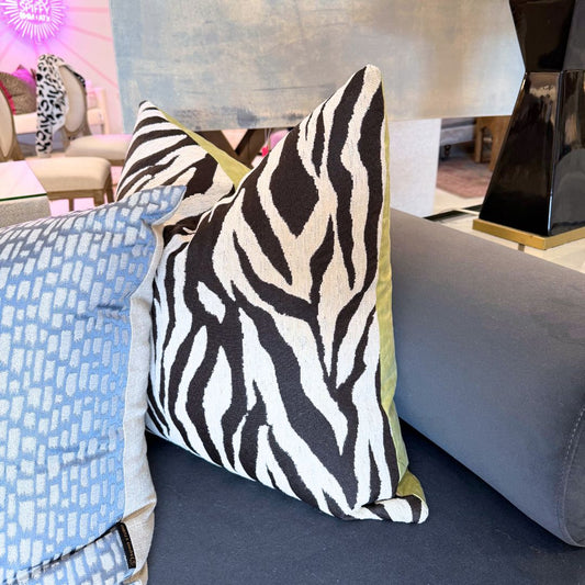 HB Black Zebra/Green Leather Pillow