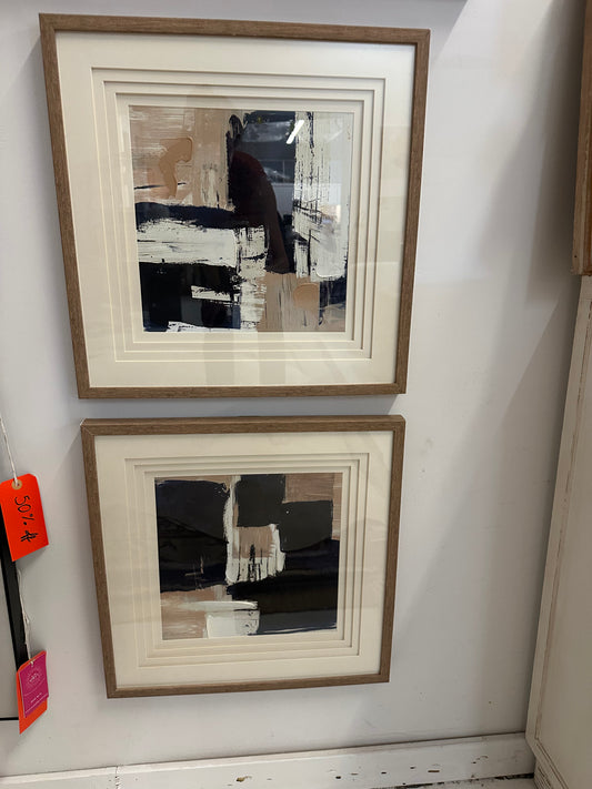 Abstract Navy and Tan Blocks with Triple Mat I