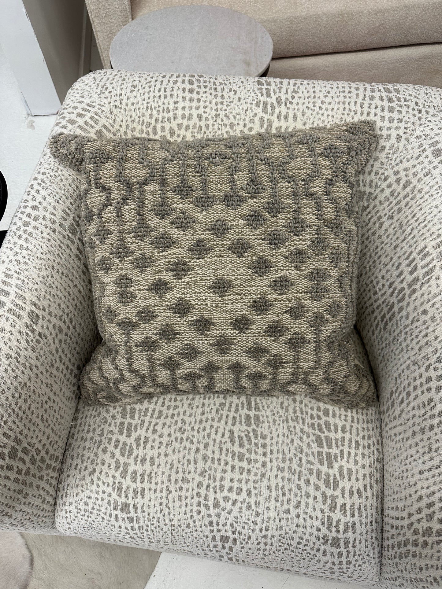 Grey Patterned Natural Fiber Knit Pillow
