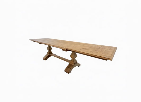 French Bleached Oak Trestle Table, 120 years old