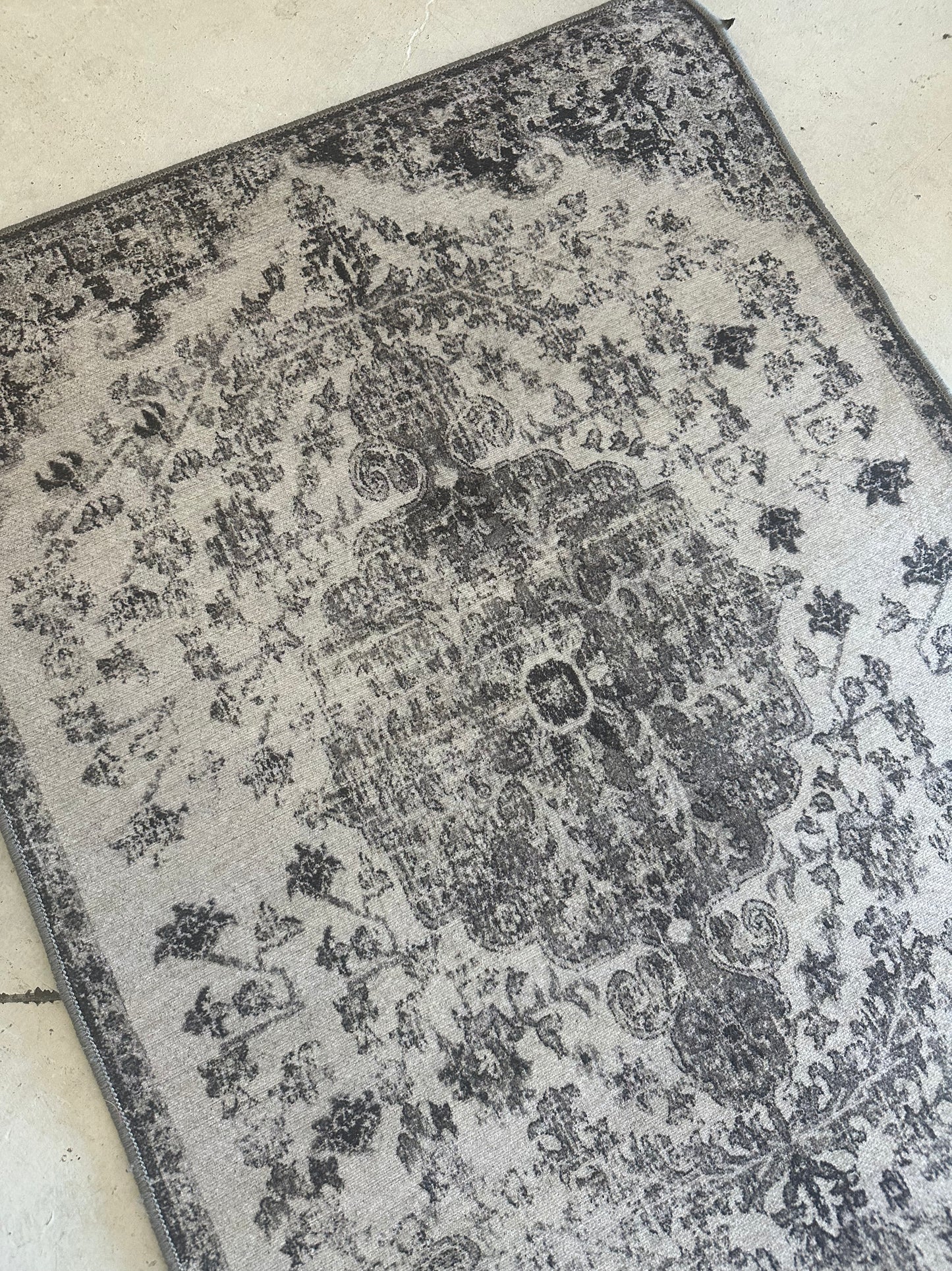 Greyscale Oushak Printed Bathroom Runner 2'x6'