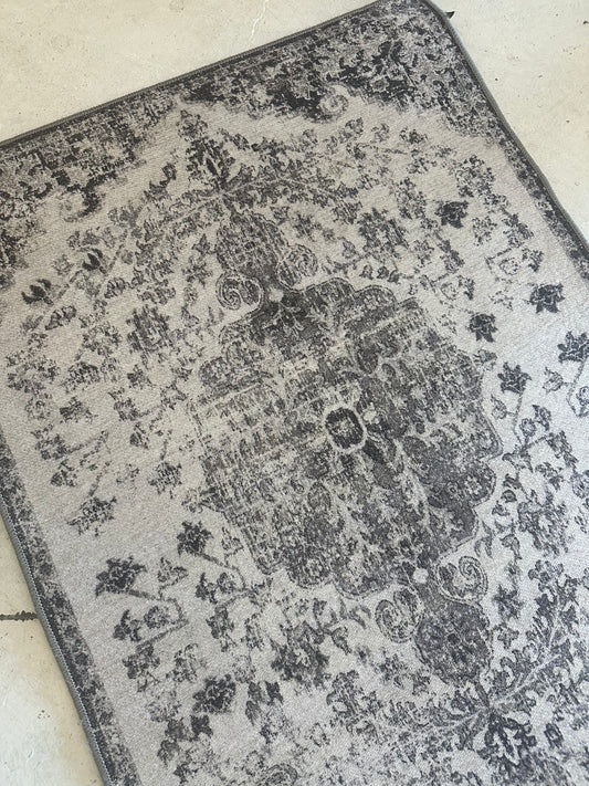 Greyscale Oushak Printed Bathroom Runner 2'x6'