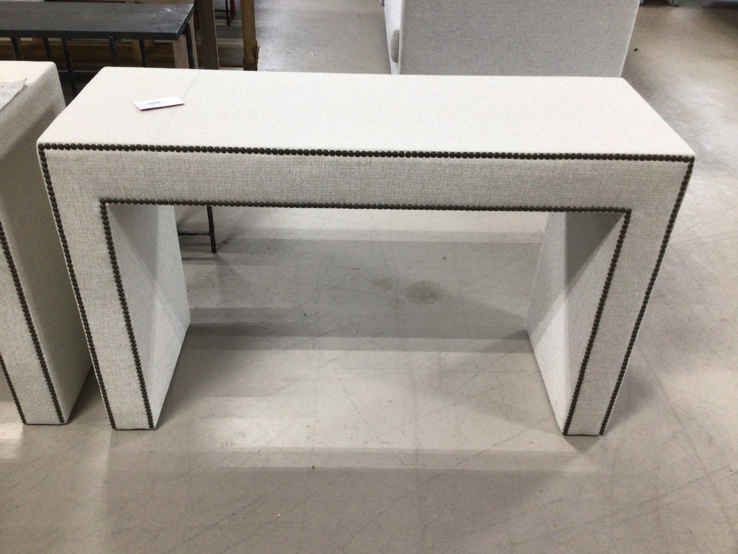 Upholstered Console w/ Glass Sugarshack Glacier Brass