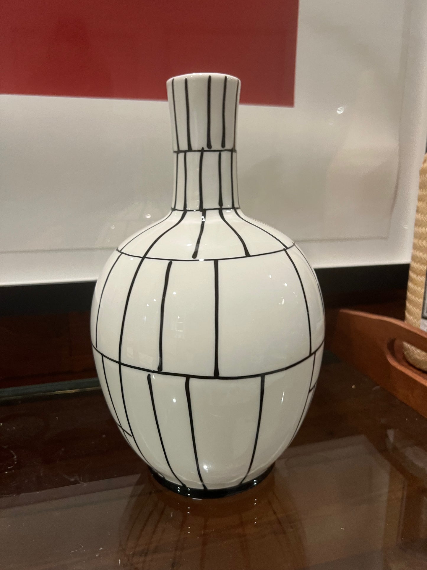 White Vase with Black Grid Detail